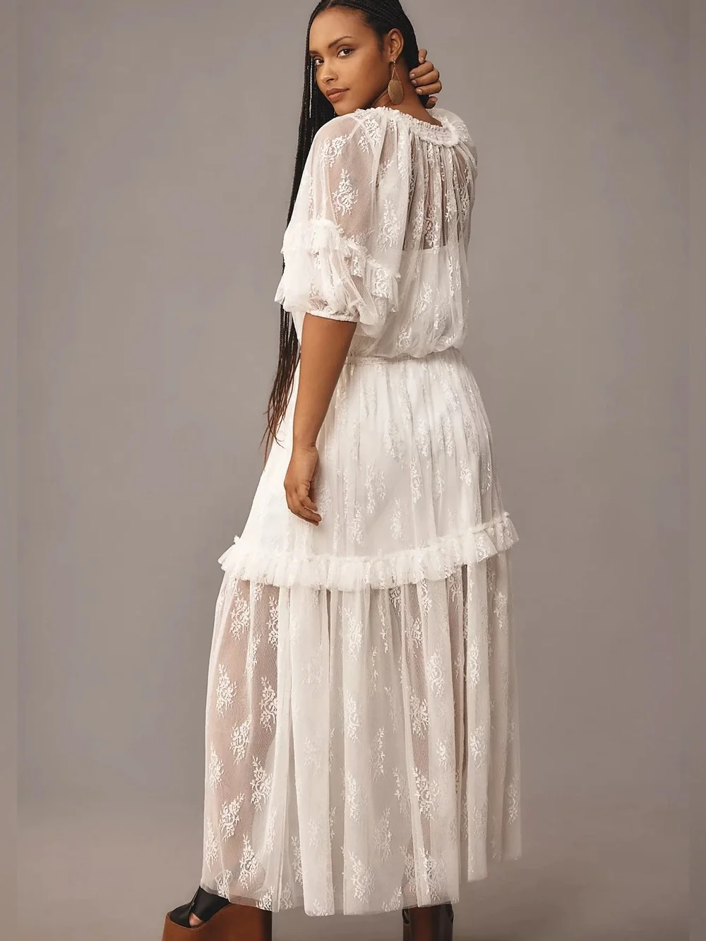 NWT Anthropologie Let Me Be Lace Ruffle Tiered Maxi Dress White XL - Picture 6 of 8